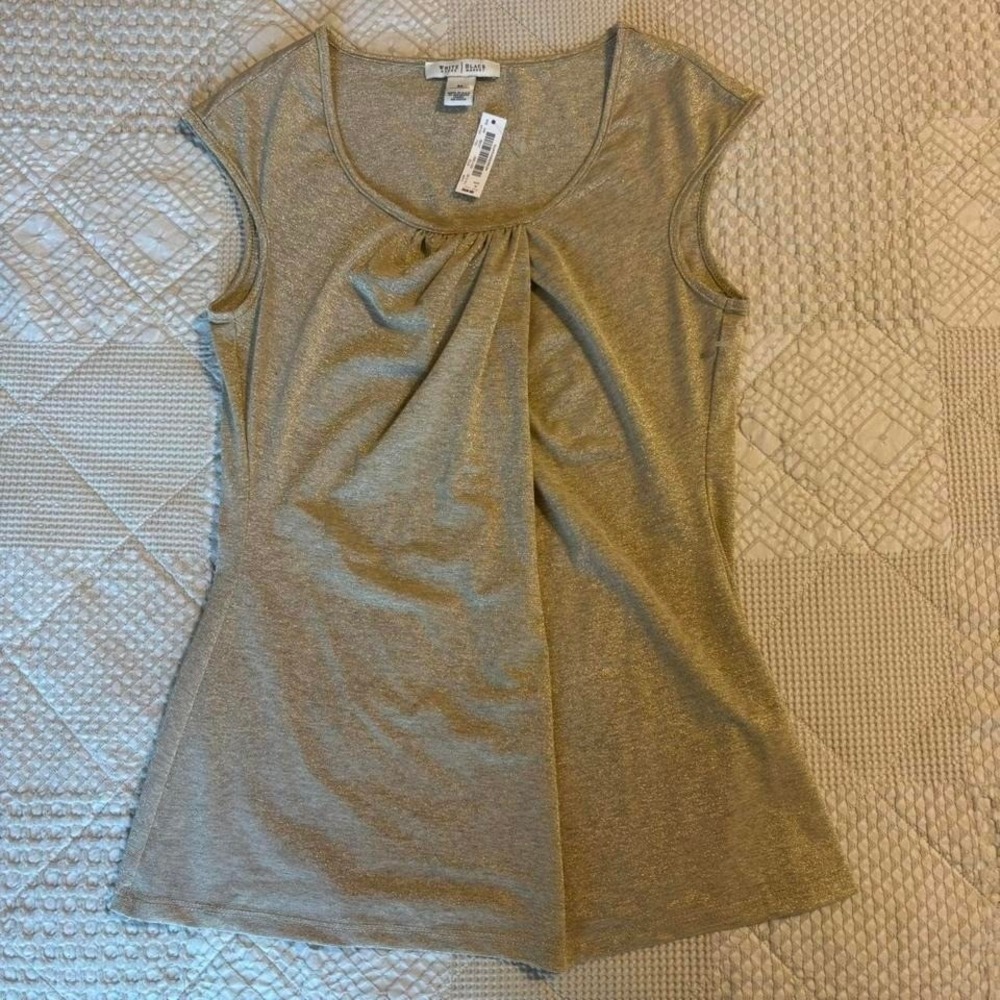 White House Black Market Gold Sleeveless Pleated Front Top
